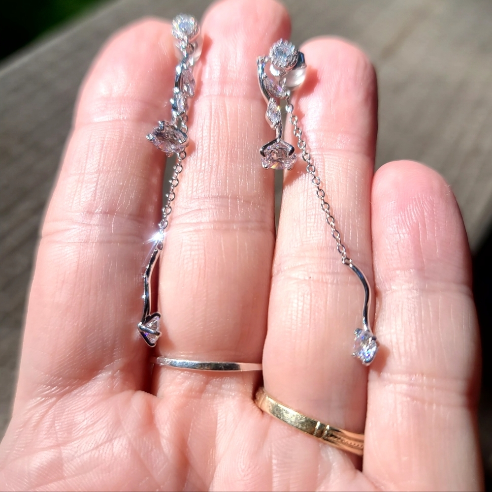 Dainty delicate white sapphire & silver earrings - Picture 8 of 9